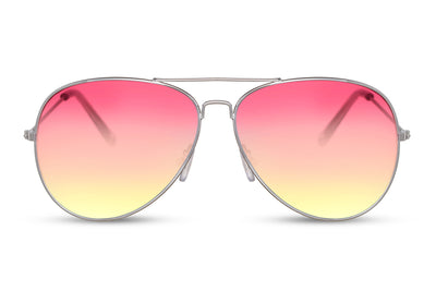 Lunettes de Soleil Argenté Aviateur Rouge