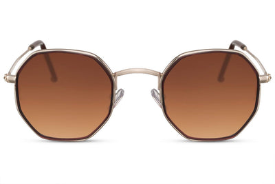 Lunettes de Soleil Marron Foncé Octogonale