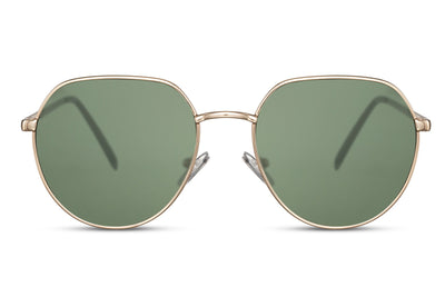 Lunettes de Soleil Rétro Doré Verte