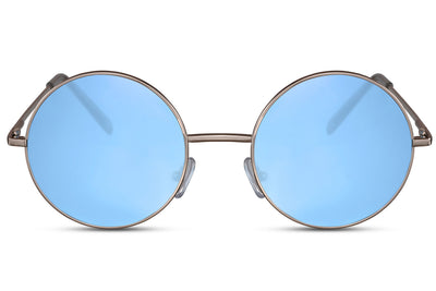 Lunettes de Soleil Doré Ronde Bleu