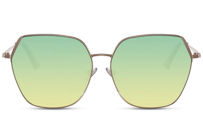 Lunettes de Soleil Rétro Aviateur Papillon Verte Jaune