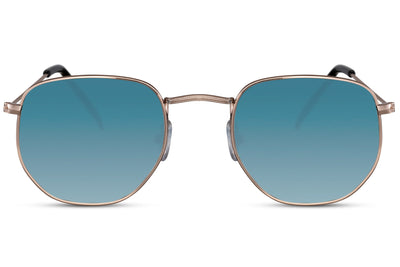 Lunettes de Soleil Doré Aviateur Carré Bleu Turquoise